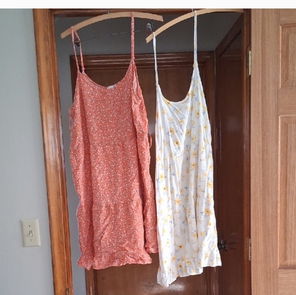 Floral Spaghetti Strap Tops - Coral and White